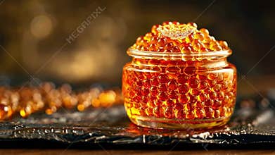 Gourmet Caviar with Gold Leaf in Glass Jar
