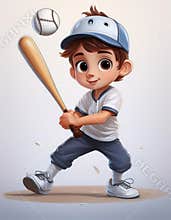 Child playing baseball cartoon