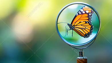 Monarch butterfly magnified against a vibrant green background, AI