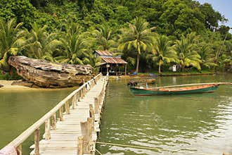 Wooden jetty at local village, Ream National Park, Cambodia