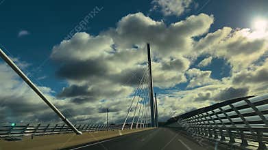 View of the highest bridge in Europe located in the south of France. Millau viaduct