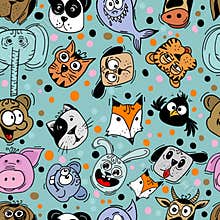 Seamless pattern of colored funny animals. Not AI, Color flat Vector illustration