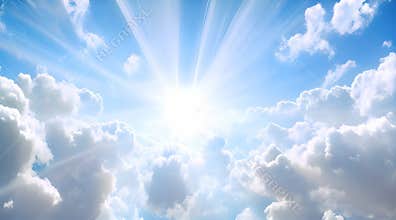 Sunlight streaming through billowy clouds