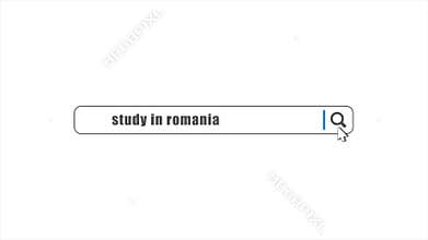 Study in Romania in search animation. Internet browser searching