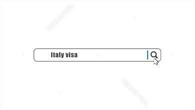 Italy Visa in Search Animation. Internet Browser Searching