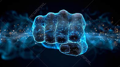 Concept pair of fists clashing with geometric polygons. Concept rivalry. Concept rivalry or competition. Concept