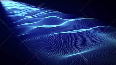 Light blue wave stream smoothly floating on a dark background with soft glow effect