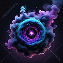 Abstract colorful smoke swirl with star center