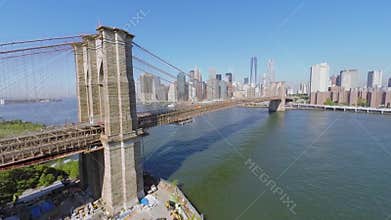 Manhattan and Brooklyn Bridge with transport