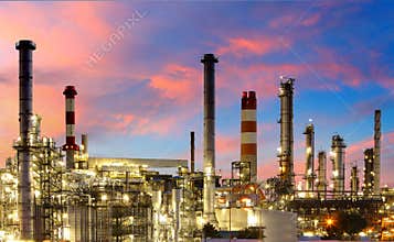 Oil and gas refinery at twilight - Petrochemical factory