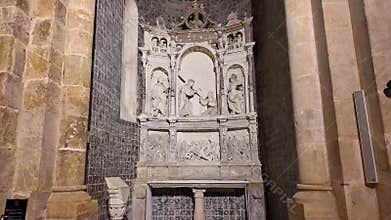 Interior of the Old Cathedral of Coimbra, Se Velha at Coimbra, Portugal. A Romanesque Roman Catholic church