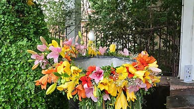 Egg dancing in a stream of water. The dancing egg (l\'ou com balla), a Catalan tradition at Corpus Christi