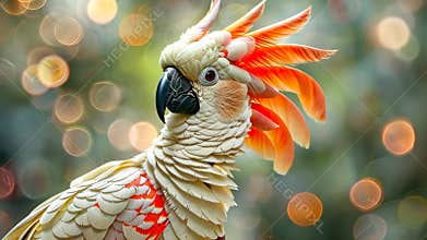 Colorful cockatoo with vibrant plumage, close-up view. Exotic bird and nature beauty concept