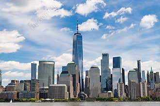 View of Manhattan from hudson river, New York City. USA, NYC NY , Manhattan. Lower Manhattan skyline. New York, United