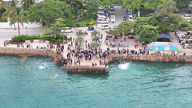 aerial video footage hovering in front of famous 