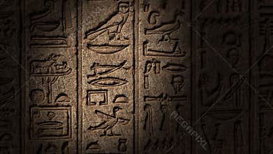 Light spot moving on egypt hieroglyphics