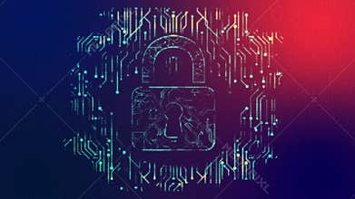 Cyber security and computer protection with padlock and circuit board animation video