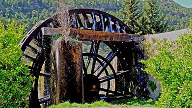 Ancient arabic mill, water noria at Abaran village in Murcia region Spain Europe