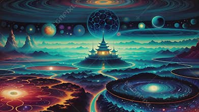 Futuristic cosmic animation. AI generated cinematic video