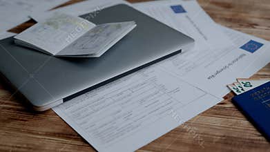 Passport and migration creative advertising concept. Close up of an identity document. A Ukrainian passport with euro