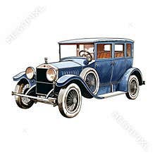 Vintage Blue Car Illustration With Wealthy Portraiture Style