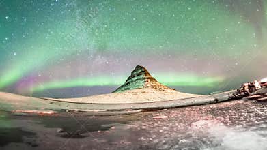 Kirkjufell view during winter snow
