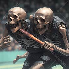Skeletal Baseball Players in Action - Spooky Sports Illustration