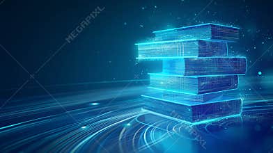 Glowing Digital Books in a Futuristic Setting