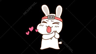 Animated Ninja Rabbit Blushing with Transparent Background for Video Stock
