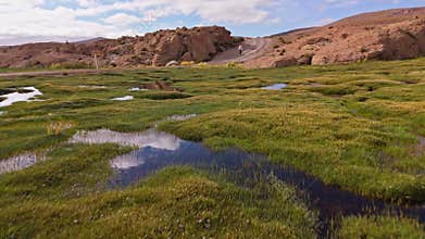 Tracking Shot of a Salt Lake in Bolivia, Highlighting the Arid Beauty of the Altiplano