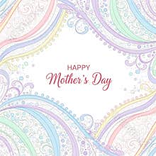 Elegant happy mother's day greeting card design with soft pastel colored swirl borders