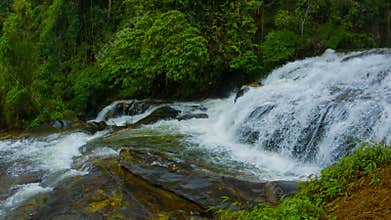Panorama of waterfalls in the rainforest. Thailand