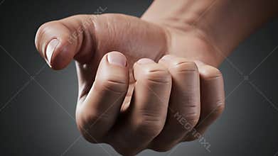 Close Up of Palm with Fingers Asking for Hand Holding and Giving or Gesturing Begging for Help on a Gray Gradient