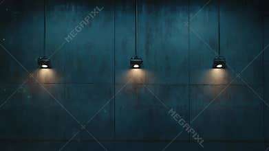 Industrial wall with three minimal pendant lights