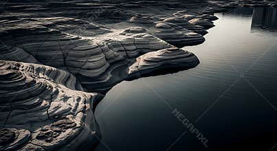 Serene Landscape of Layered Rock Formations and Calm Water
