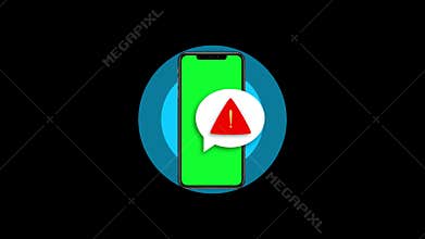 Green Mobile Screen with Warning Sign Animation Video on Black Background Smartphone Alert Notification