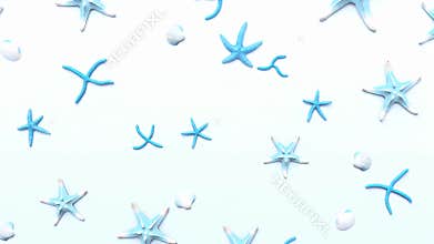 Delicate Light Blue Starfish Floating Silhouettes Across a White Background in an Airy Pattern