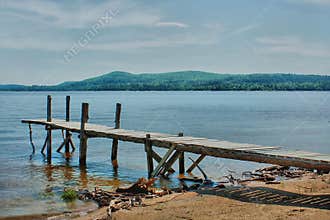 A makeshift dock on a small island