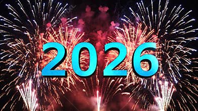 Fireworks display with the number 2026 against a dark background