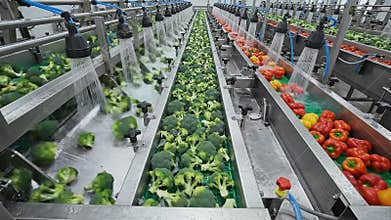 Industrial Broccoli and Bell Pepper Washing and Sorting Line with Water Sprinklers Automated Food Processing Equipment with Fresh