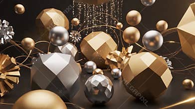 Abstract Gold and Silver Geometric Spheres Background