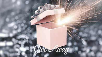 Surprise gift box explosion with sparkling fireworks and festive ribbon