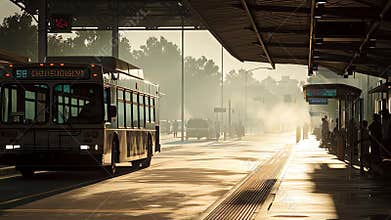 Buses at a train station platform
