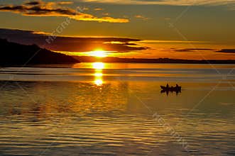 Sunset on Villarrica's lake from Pucon's Beach, Chile