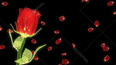 Glossy rose made of shiny glass with petals