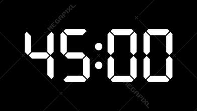 Digital clock countdown from sixty to zero - full HD Timer with LCD display - white numbers over a black background