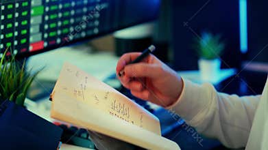 Financial analyst checklist notebook office workspace