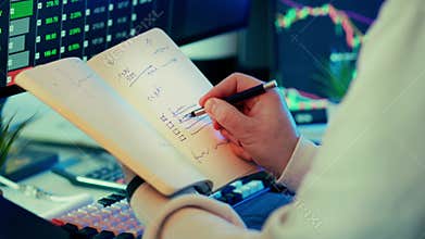 Financial analyst checklist notebook office workspace
