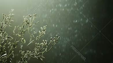 Dry plants with water drops at night