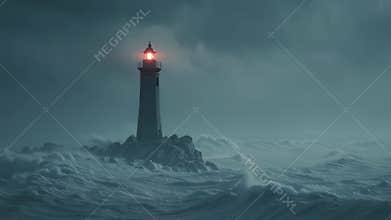 Enduring Beacon: Lighthouse Battling Stormy Waves at Sea